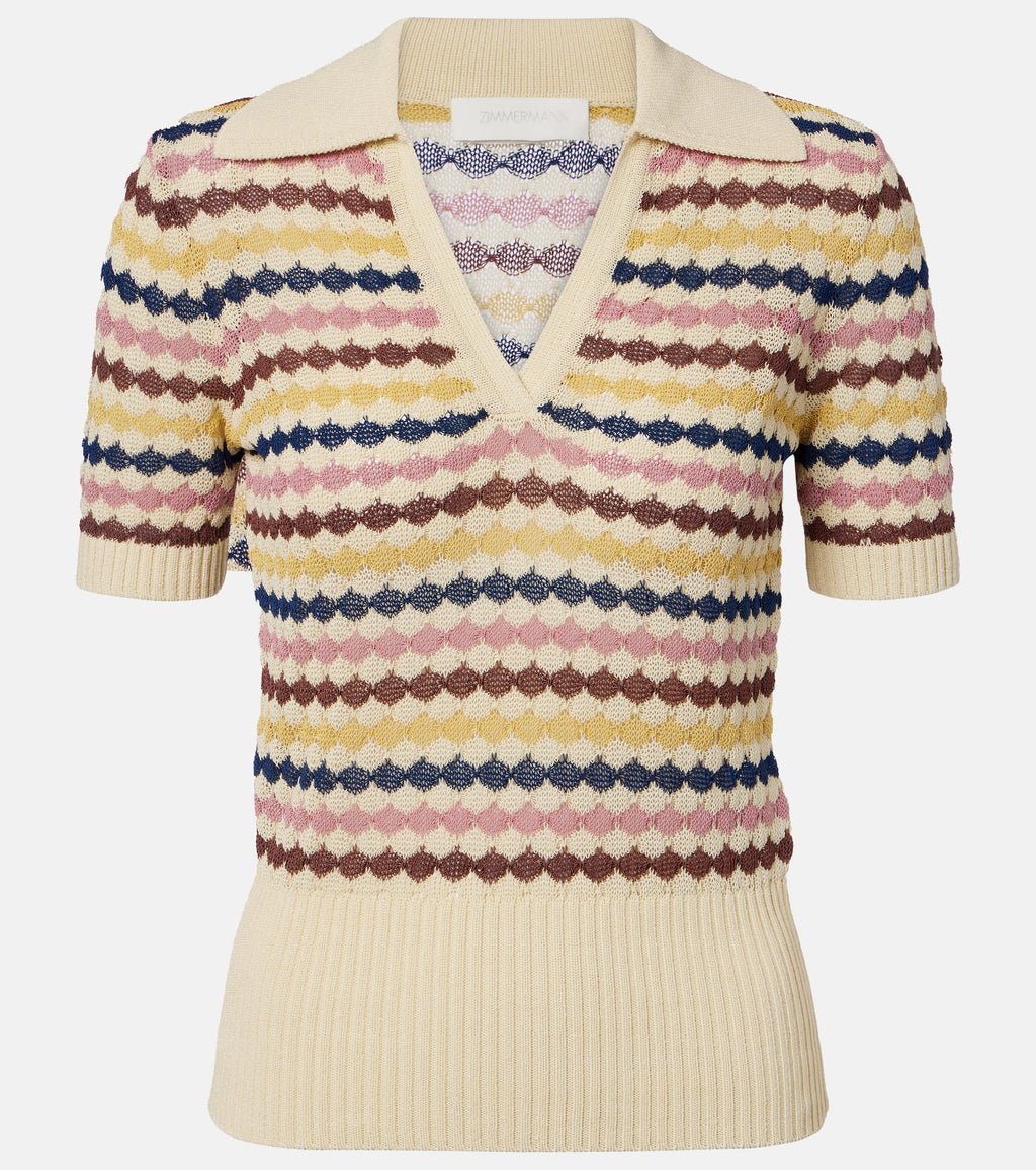Zimmermann wavy stripe knit polo top