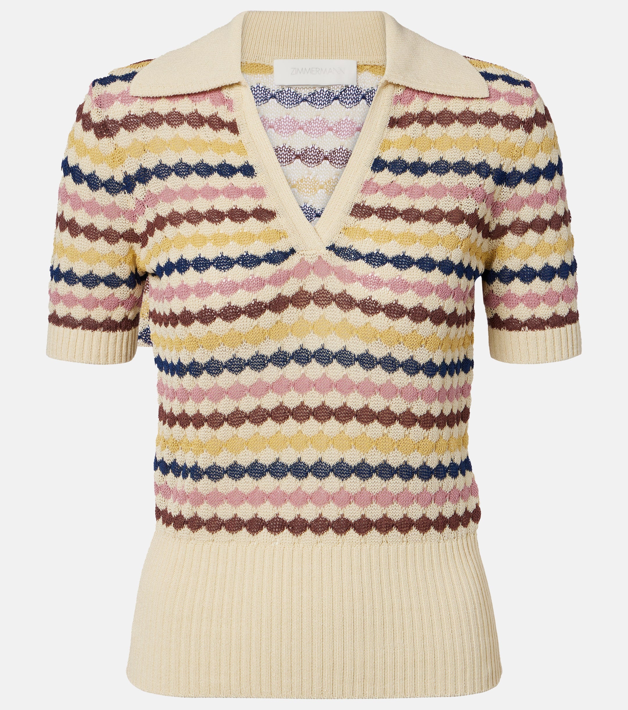 Zimmermann wavy stripe knit polo top