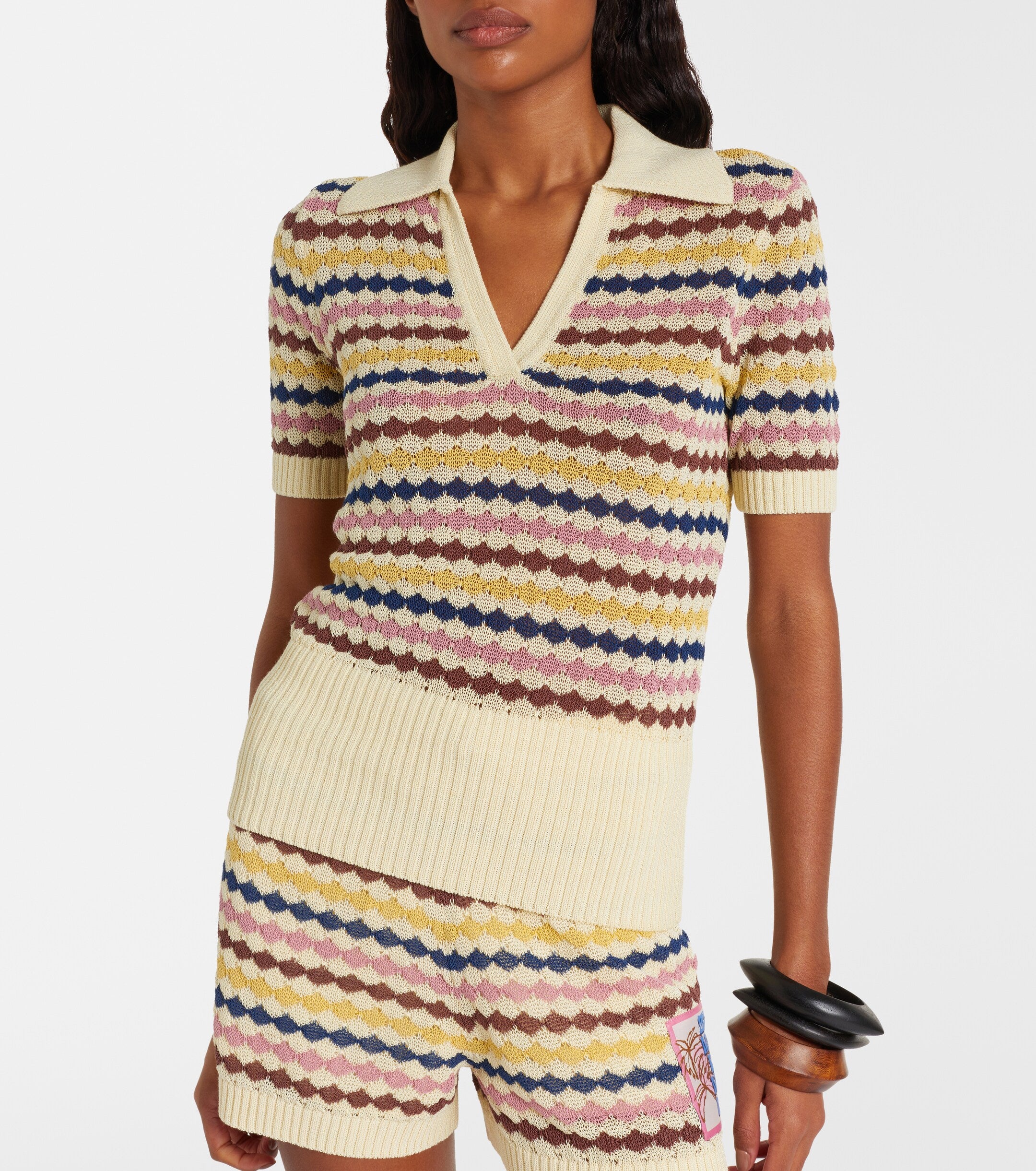 Zimmermann wavy stripe knit polo top