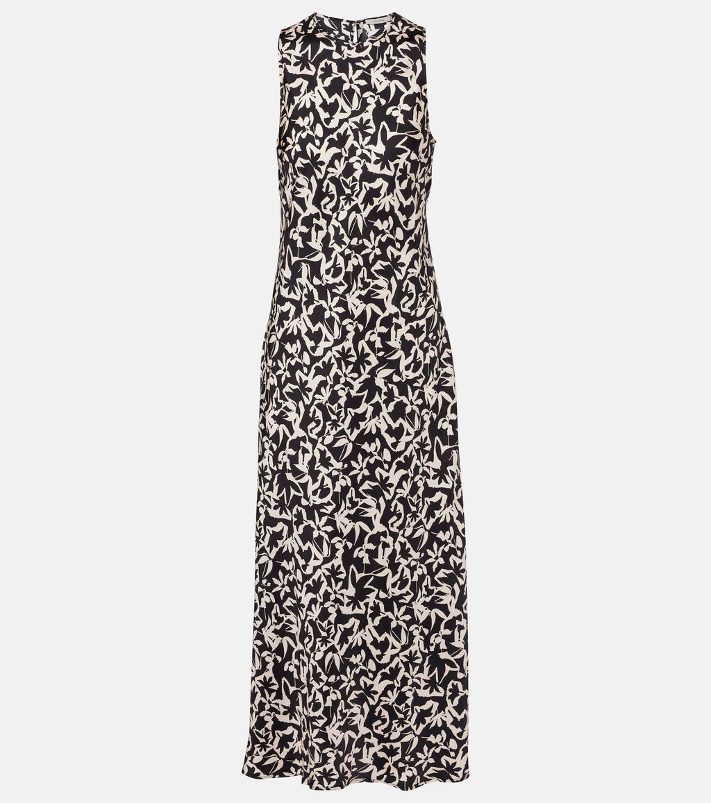Asceno Valencia Printed Silk Twill Maxi Dress