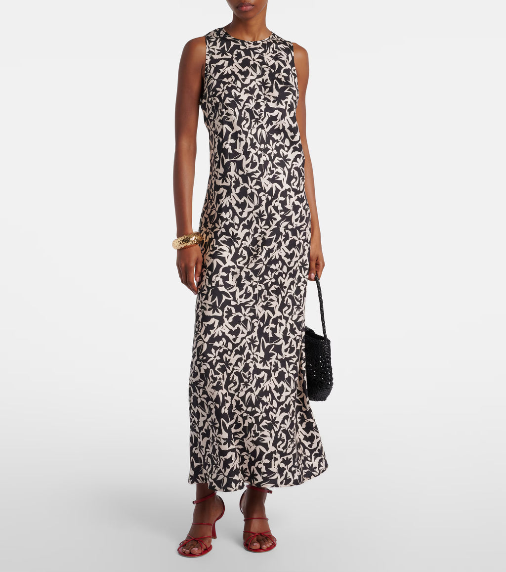 Asceno Valencia Printed Silk Twill Maxi Dress
