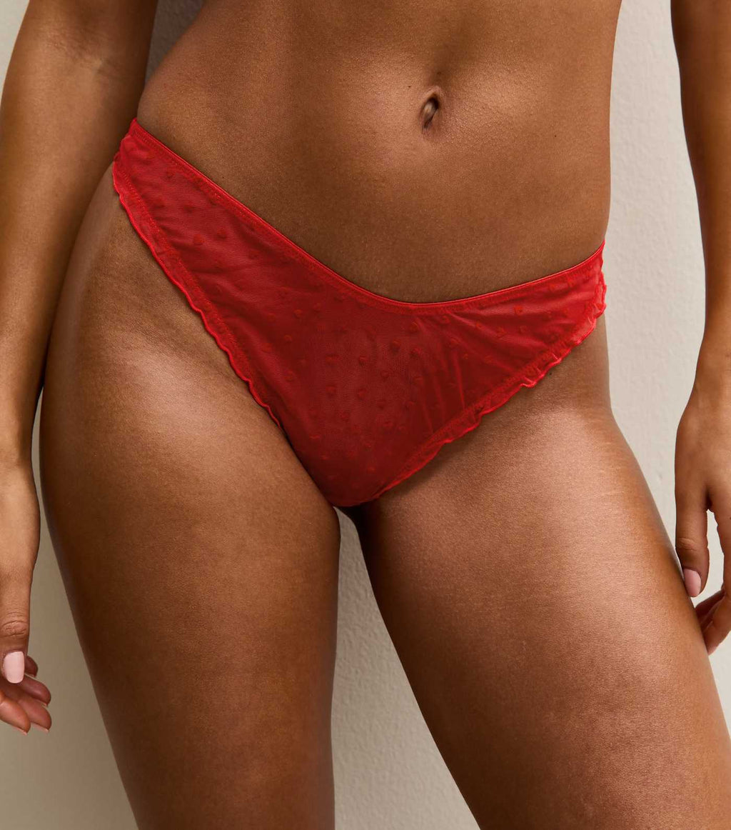 Bright Red Heart Flock Thong