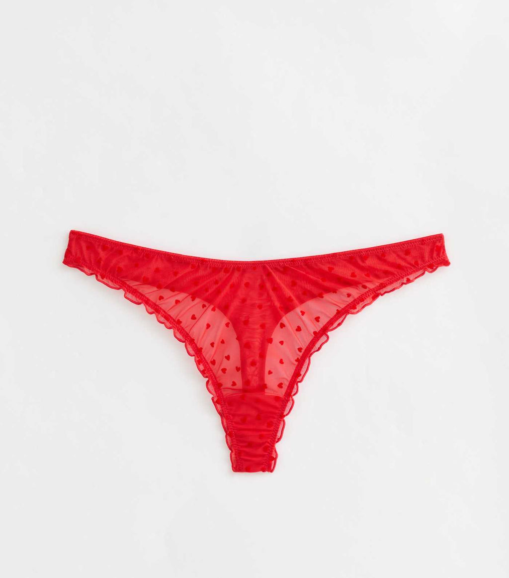 Bright Red Heart Flock Thong