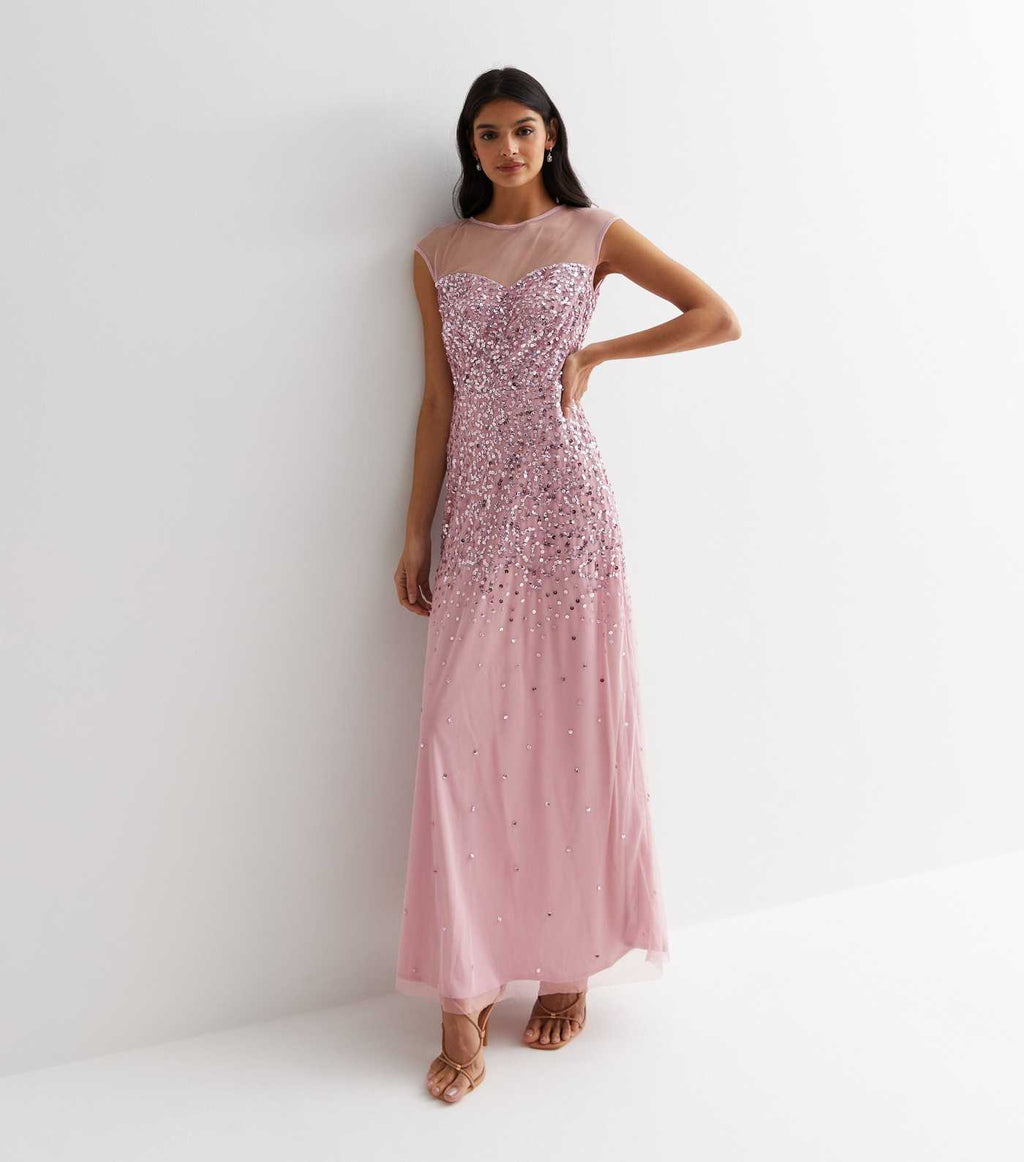 Pink Sequinned Maxi Dress