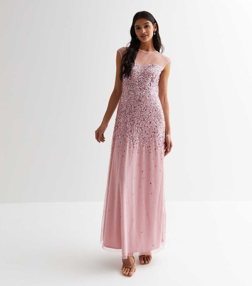 Pink Sequinned Maxi Dress