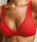 Red Heart Flocked Frilly Trim High Apex Bralette