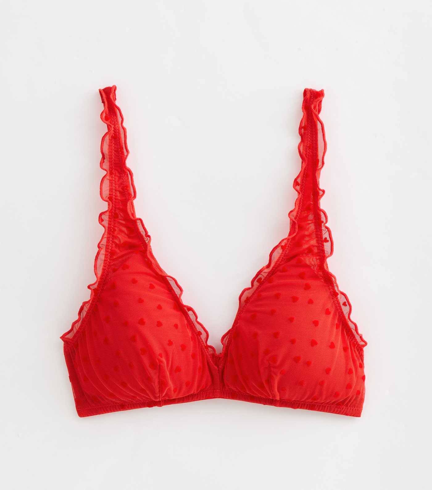 Red Heart Flocked Frilly Trim High Apex Bralette